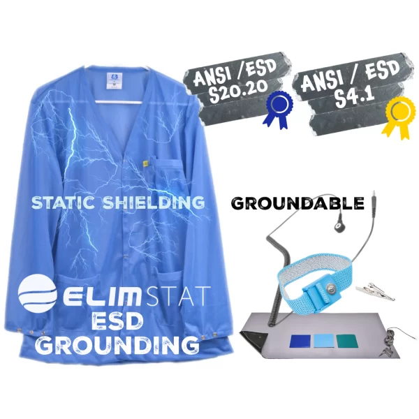 V Neck ESD Smocks are Groundable by wearing wrist straps connected to electrical ground. Mats and Wrist Straps for ESD Grounding sold separately.