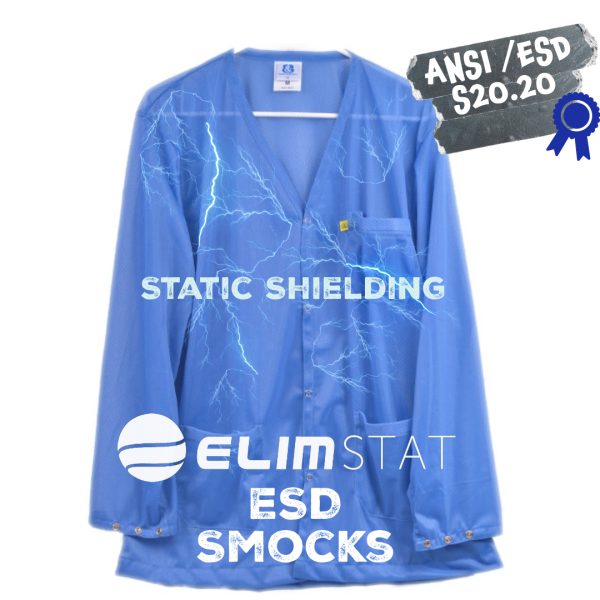 Elimstat S2020 ESD Smocks (V-Neck) shield nearby electronics from static on your upper body to eliminate electrostatic discharge