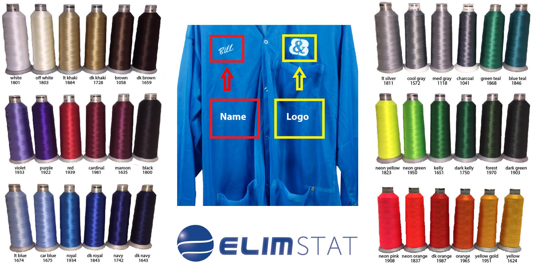 Elimstat ESD Smock Embroidery Colors