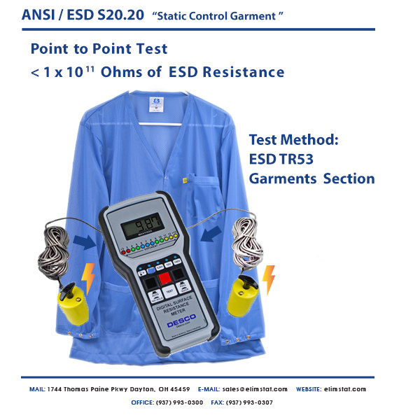 Resistance Point to Point Measurement of ESD Smock with Desco™ ESD Resistivity Meter