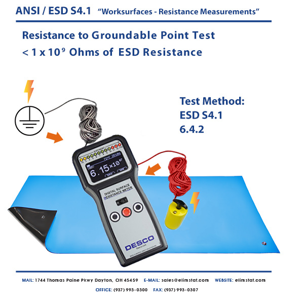 Resistance to Ground Measurement of ESD Mat with Desco™ ESD Resistivity Meter