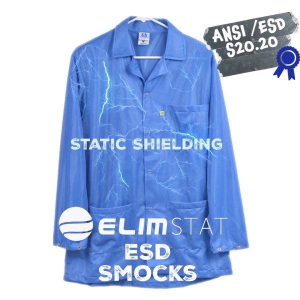 Elimstat S2020 ESD Smocks shield nearby electronics from static on your upper body to eliminate electrostatic discharge